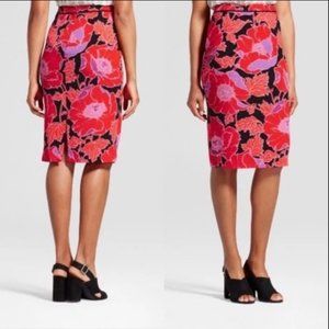 πΈ Who What Wear Red Lavender Poppy Floral Pencil Skirt Red Black Stretch Sz 6-8